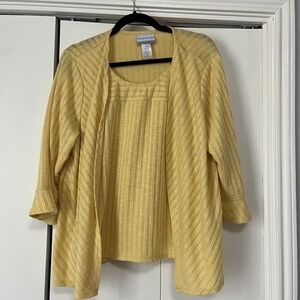 Alfred Dunner Cardigan Set Petite Plus Size Open Front Textured Yellow‎ PXL